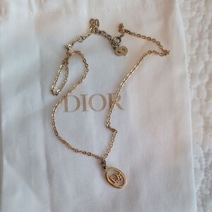Dior Gold Chain Necklace with Logo Pendant